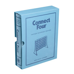 WS Game Company Connect Four Vintage Bookshelf Edition shown on a shelf for stylish family game nights.