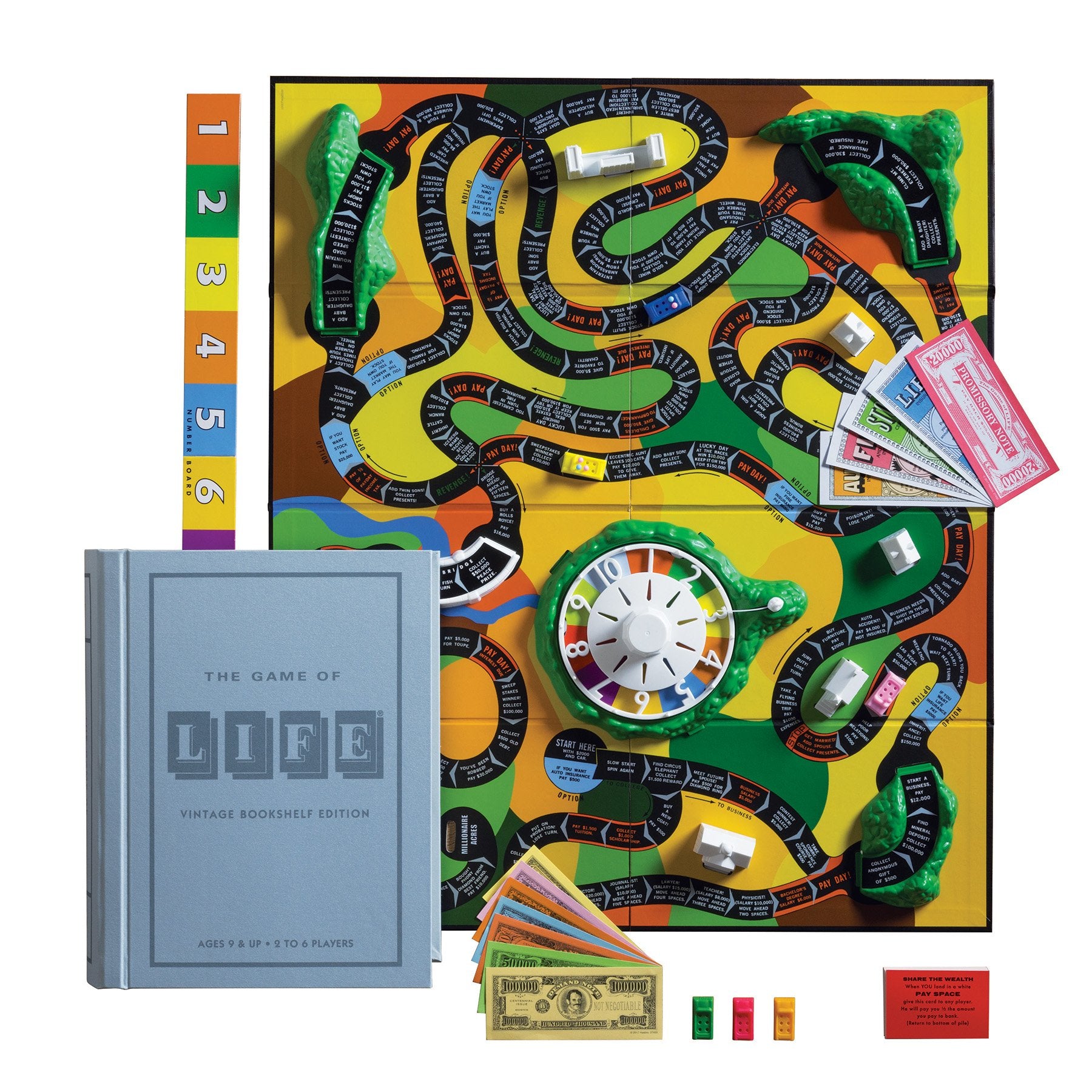 ws game company the game of life vintage bookshelf edition box on shelf, ideal for display