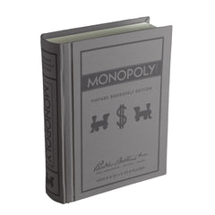 WS Game Company Monopoly Vintage Bookshelf Edition box on a shelf, elegant display and space saver
