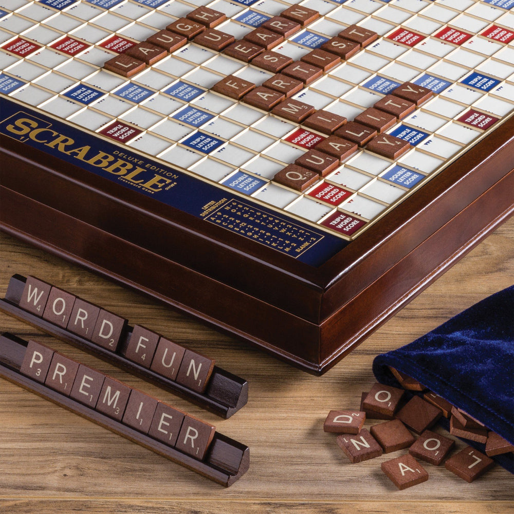 WS Game Company Scrabble Deluxe raised grid keeps tiles secure during play