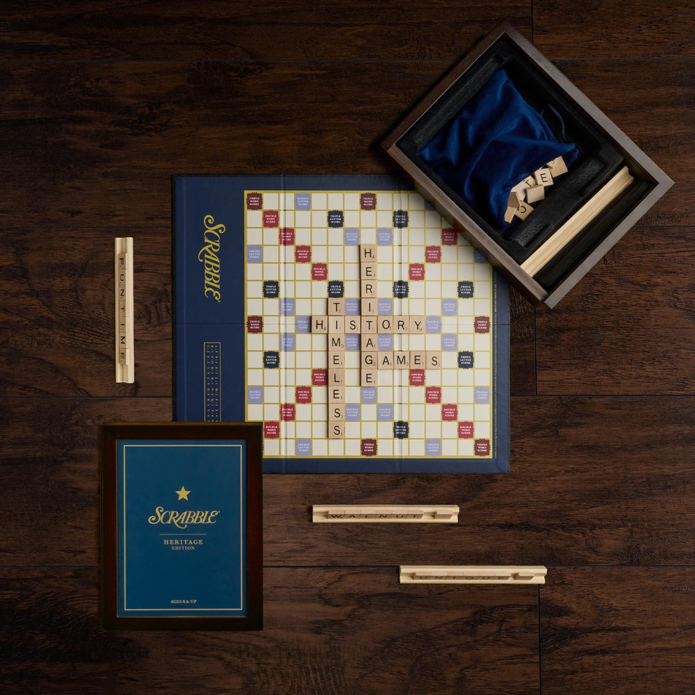 WS Game Company Scrabble Heritage Edition compact board folded for shelf storage.