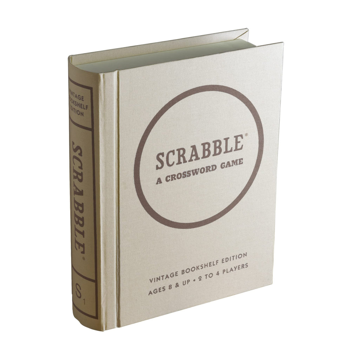 WS Game Company Scrabble Vintage Bookshelf Edition cover on display for stylish game night