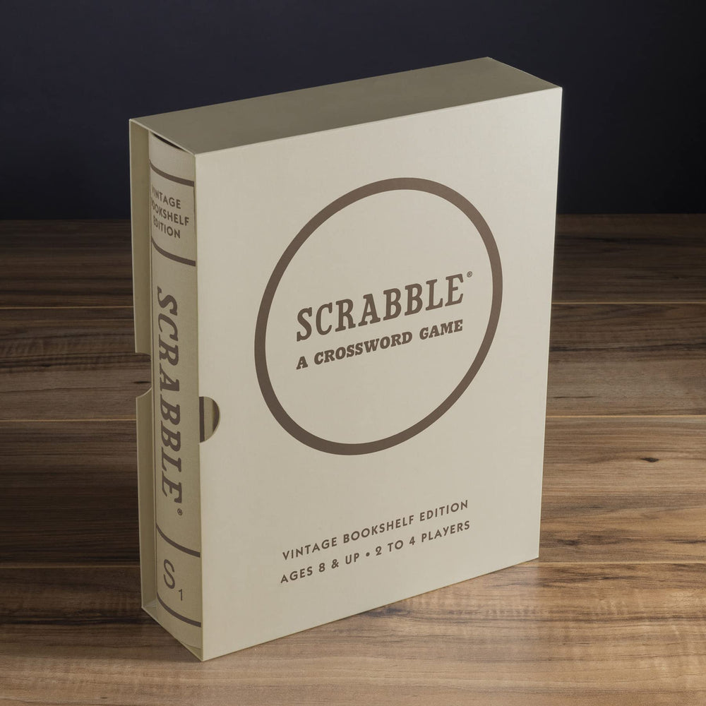 WS Game Company Scrabble Vintage linen-wrapped book box stores components neatly