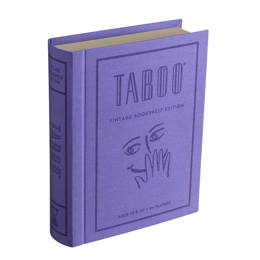 WS Game Company Taboo Vintage Bookshelf Edition box shows compact storage for game nights.
