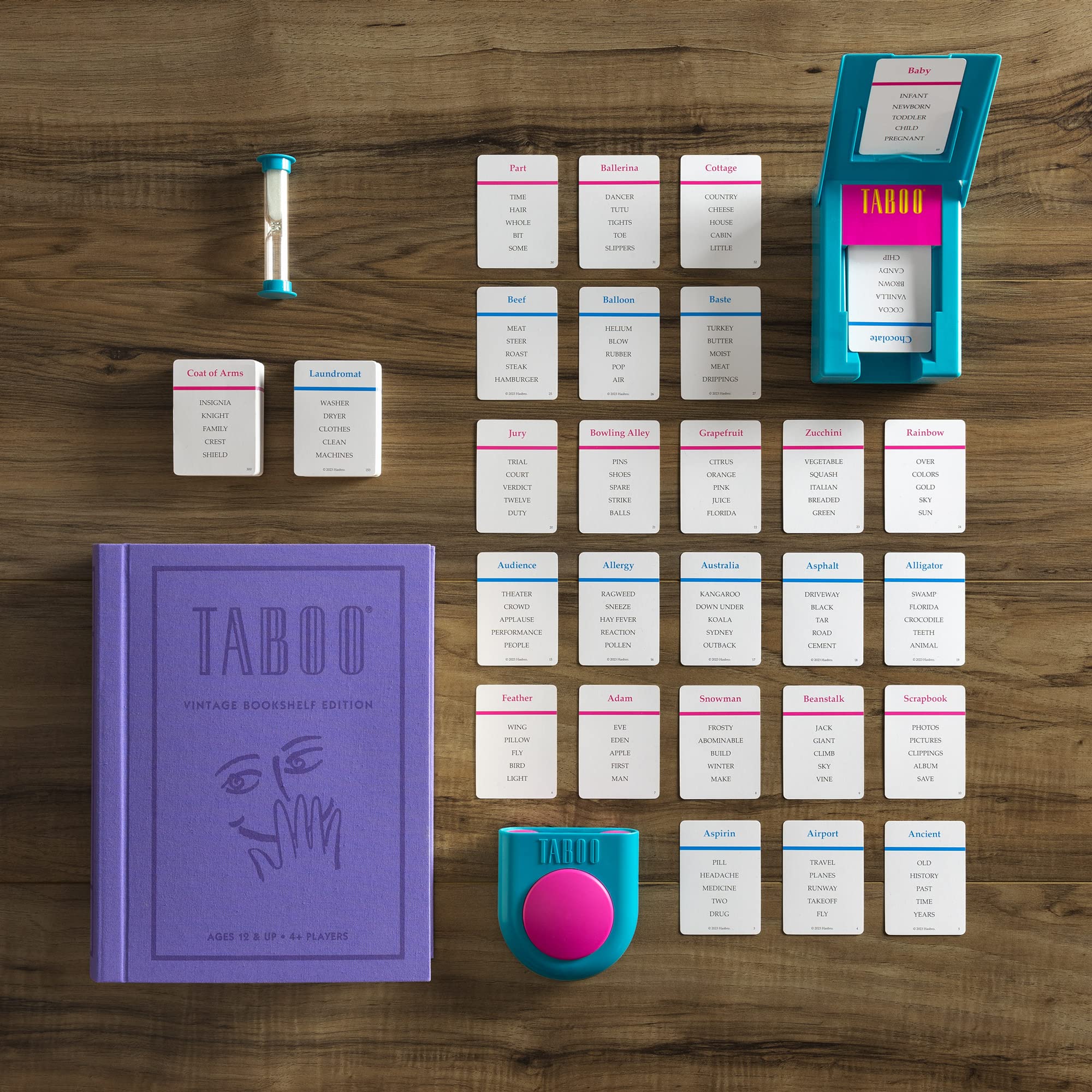 WS Game Company Taboo Vintage Bookshelf Edition buzzer enhances fast-paced clue play.