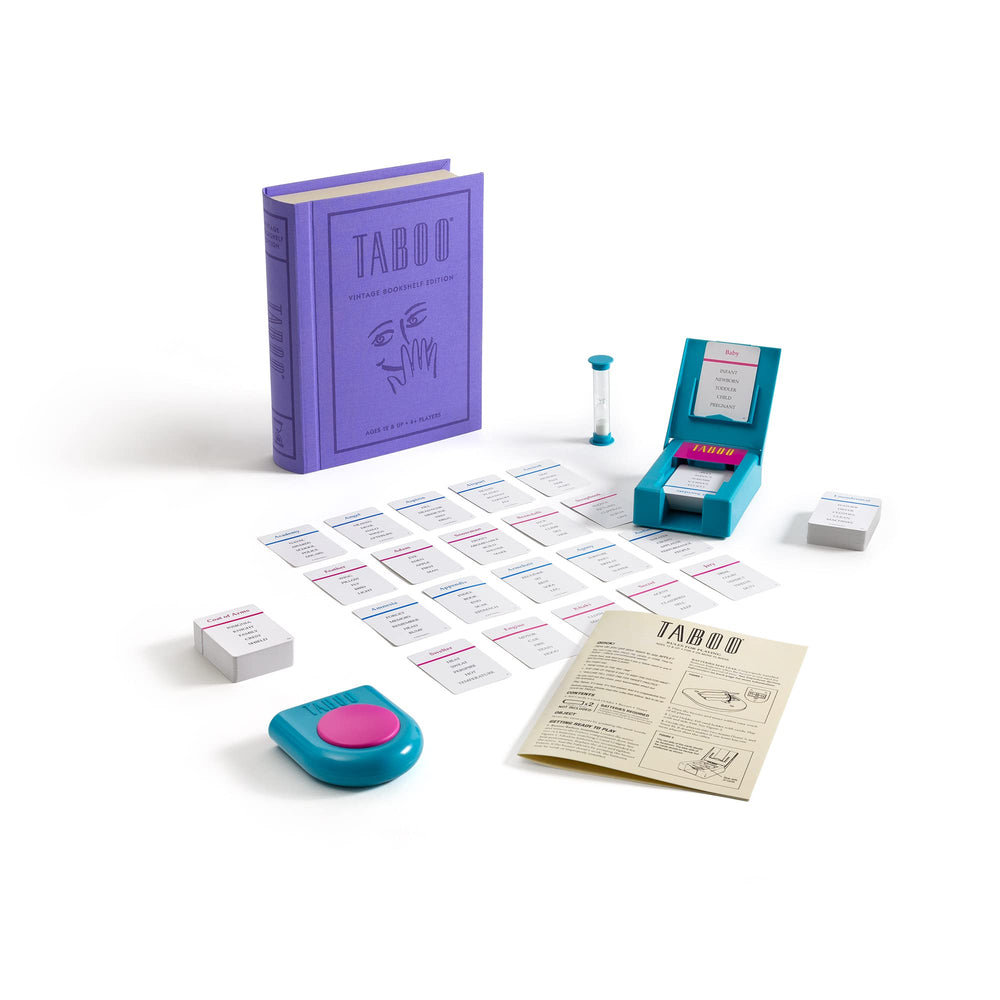 WS Game Company Taboo Vintage Bookshelf Edition card deck provides diverse word clues.