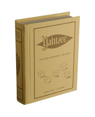 WS Game Company Yahtzee Vintage Bookshelf Edition linen-wrapped case enhances display and play.