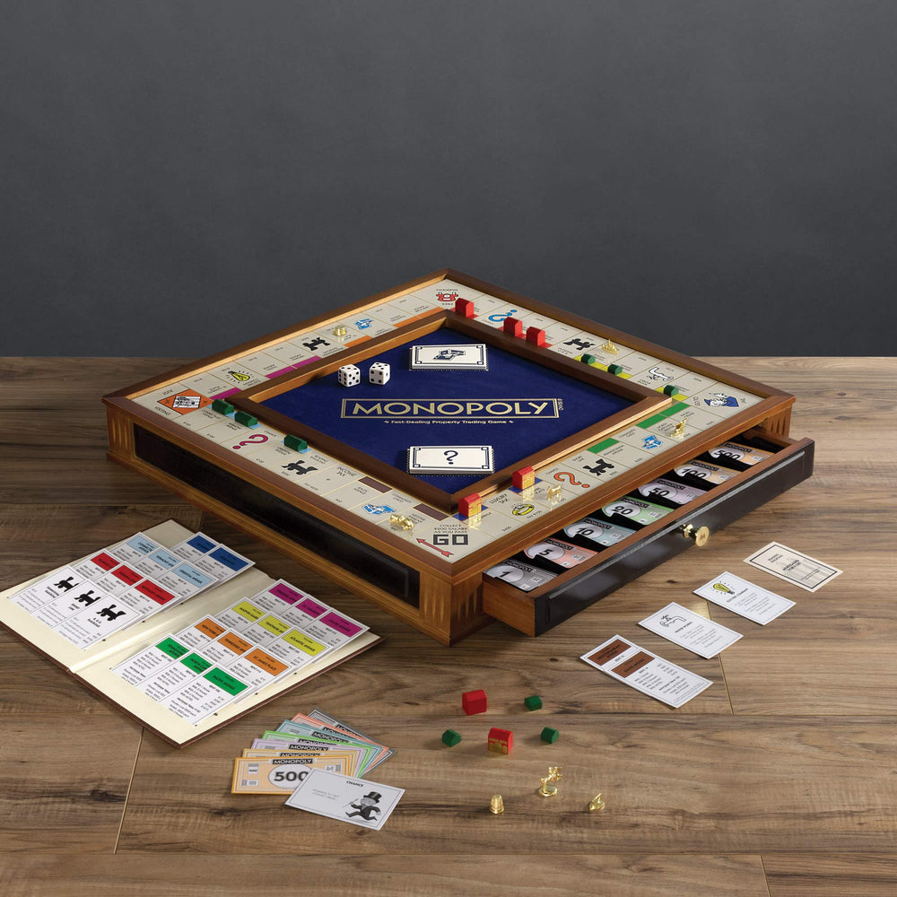 WS Game Company Monopoly Trophy Edition dice rolling area adds refined touch to gameplay.