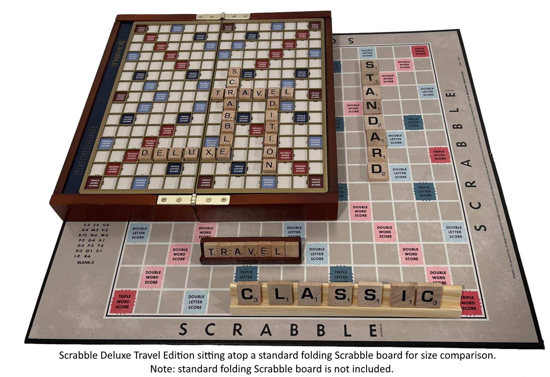 WS Game Company Scrabble Deluxe Wooden Racks and Scorepad support smooth gameplay.