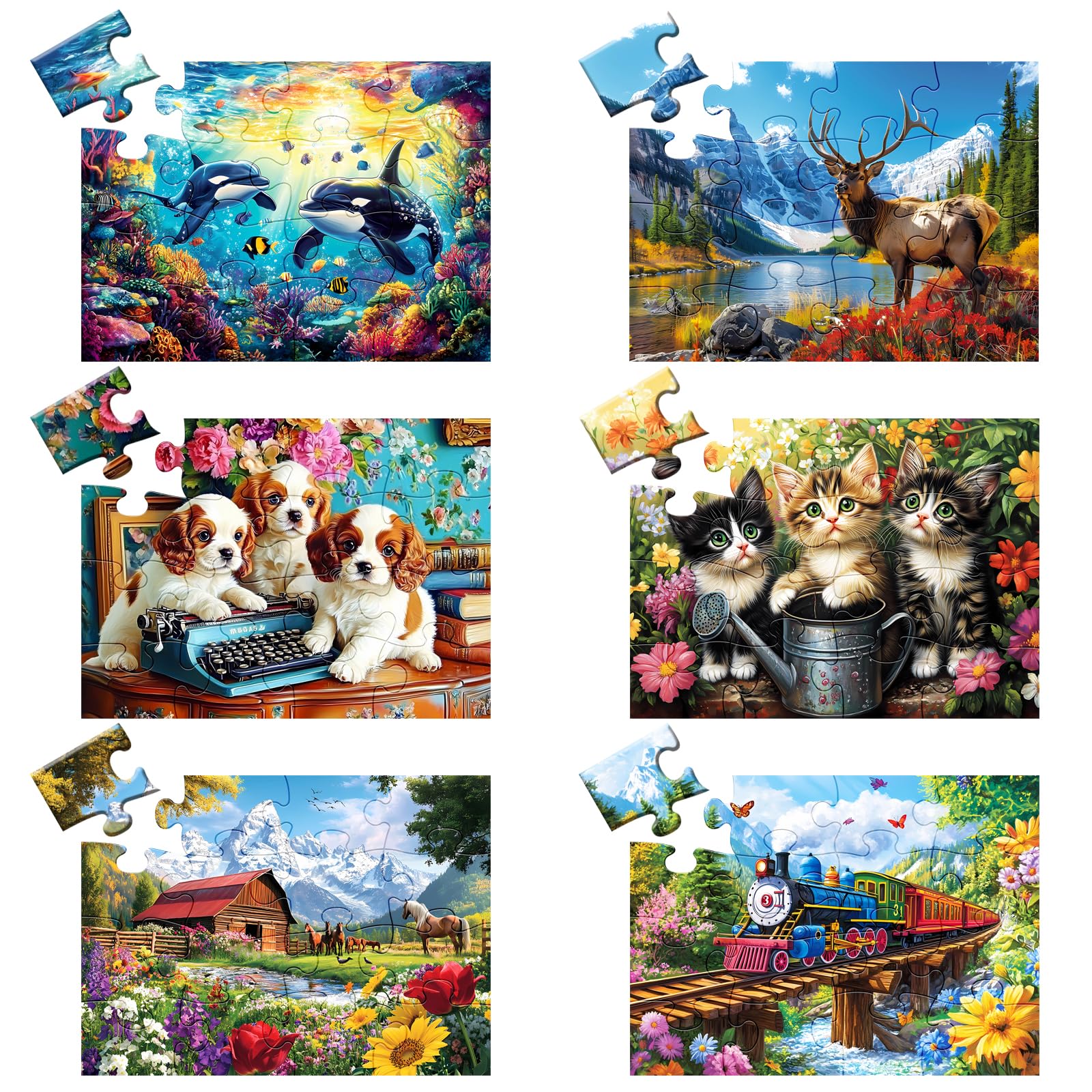 WSCXSC 6-pack seniors puzzle set with large pieces for easy handling.