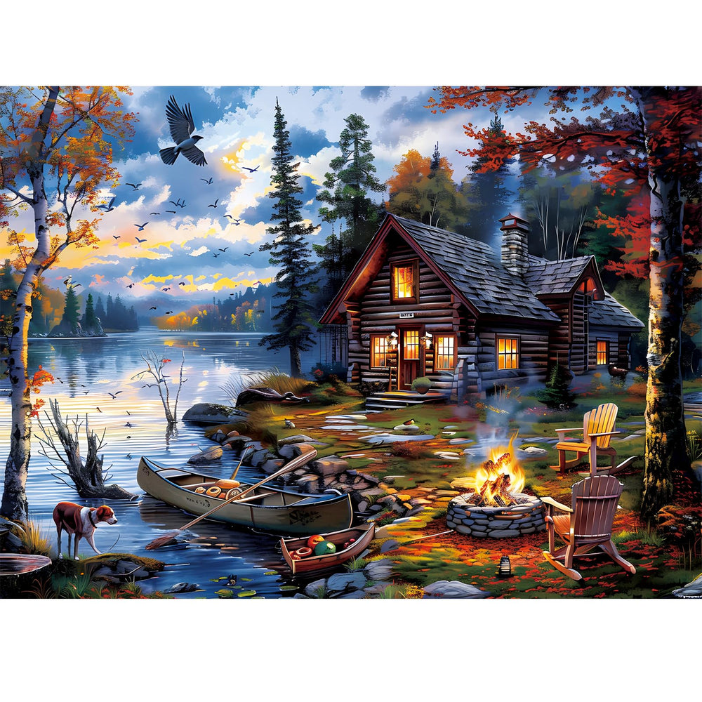 WSCXSC Countryside autumn tree house puzzle with vibrant colors for a cozy challenge.