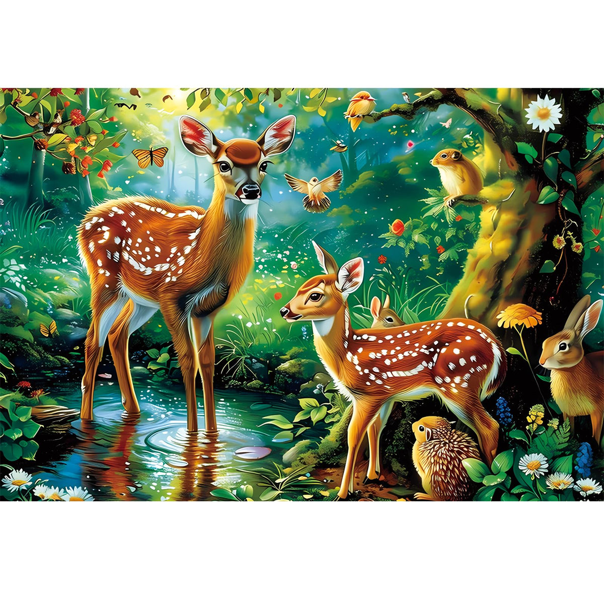 WSCXSC deer forest puzzle for kids showing two deer with sunlight to boost focus