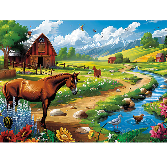 WSCXSC horse farm puzzle with vibrant colors for mindful play.