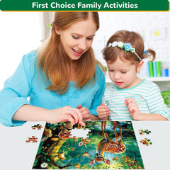 WSCXSC two deer in a sunlit forest scene puzzle artwork for kids