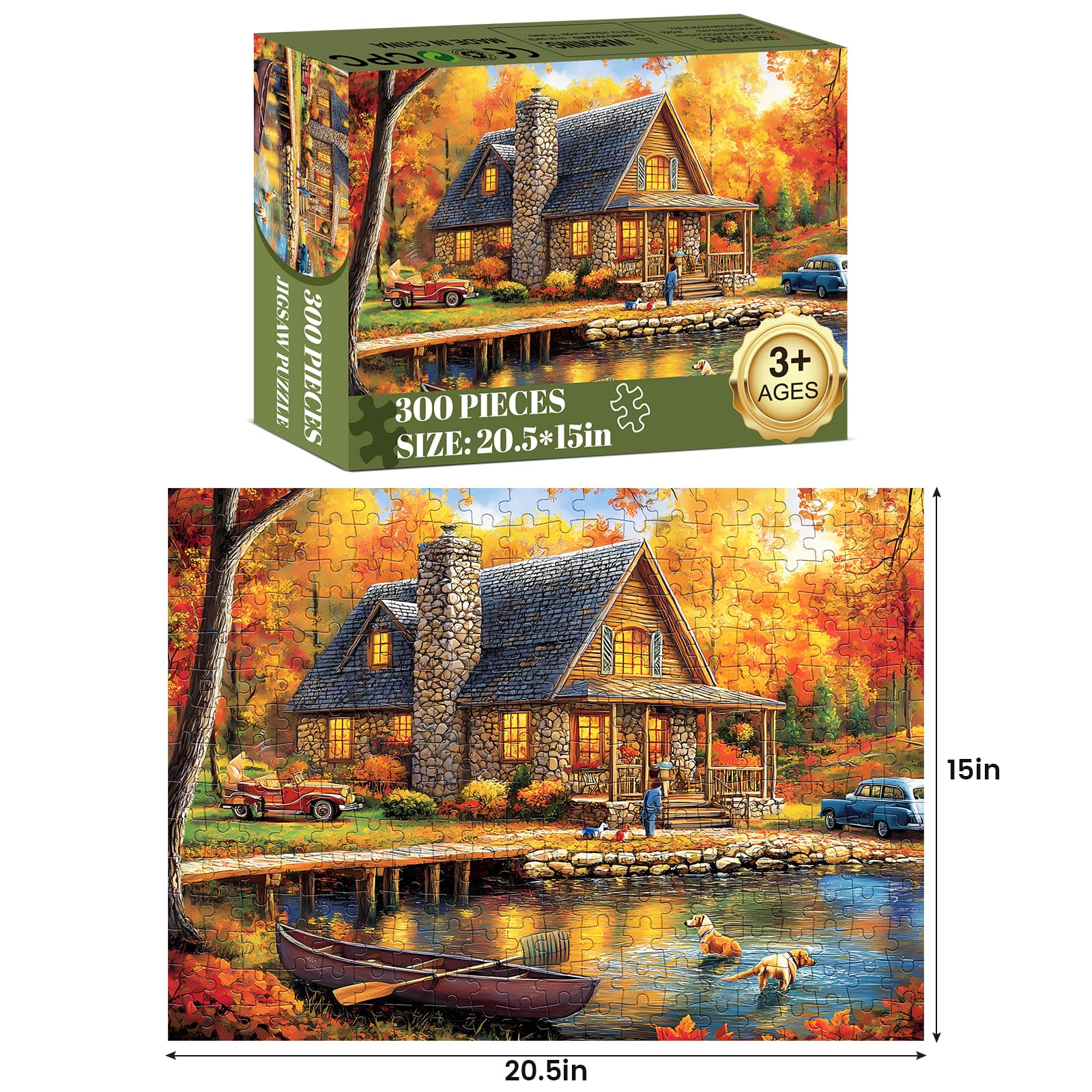 WSCXSC wooden house scene puzzle, bright colors for focus and fun