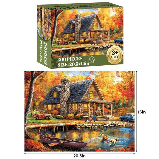 WSCXSC wooden house scene puzzle, bright colors for focus and fun