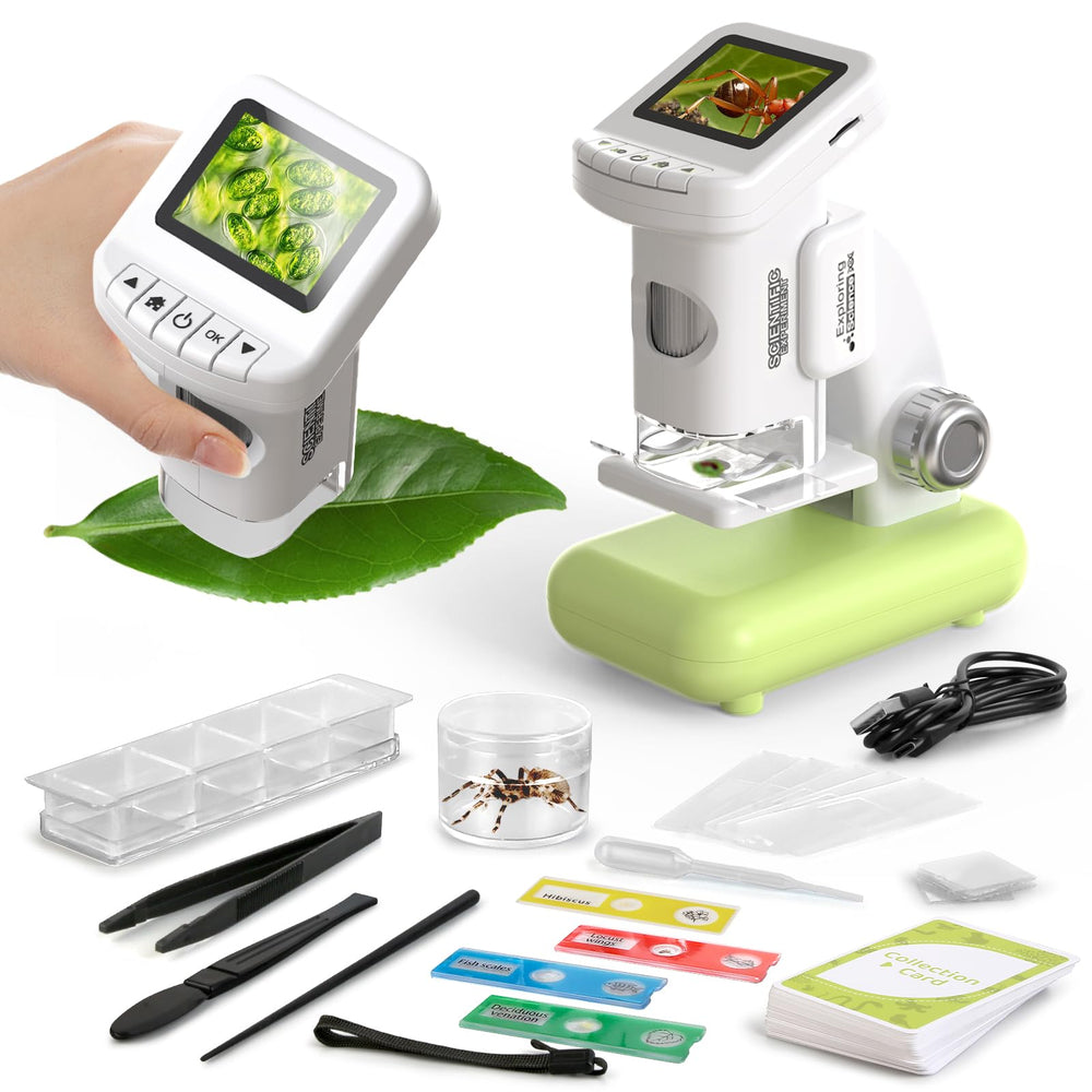 WSDMIC 1200X kids microscope front view with LCD display for instant viewing