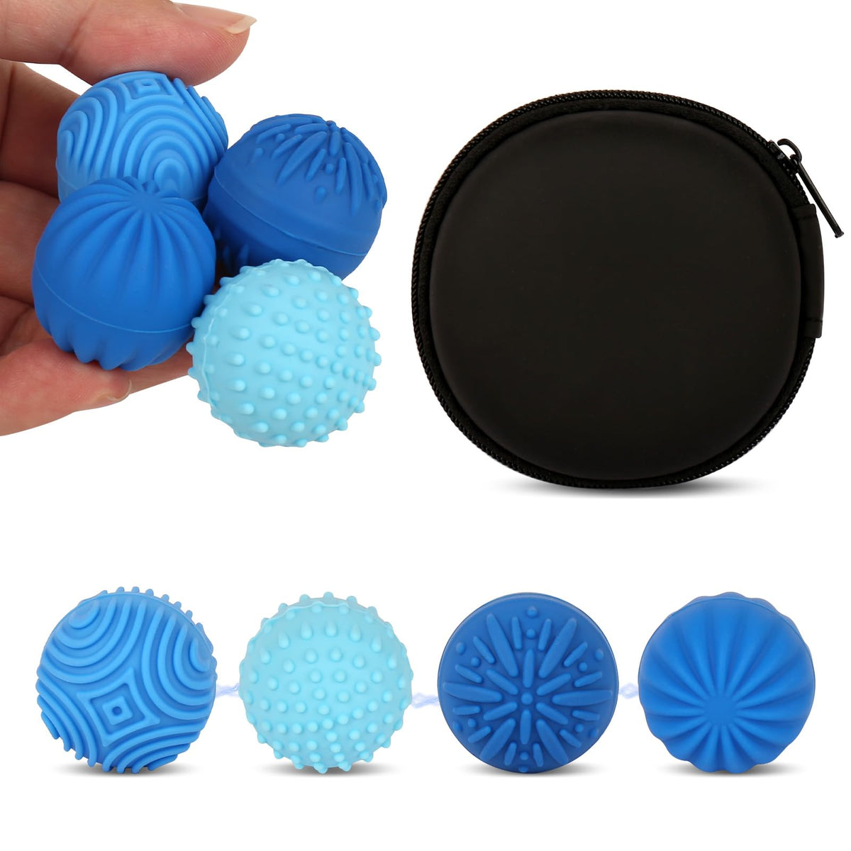 WSEJK fidget balls show four textured surfaces for discreet sensory play