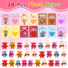 Wsorik 28-pack Valentine cards pair with plush bears for classroom exchanges.