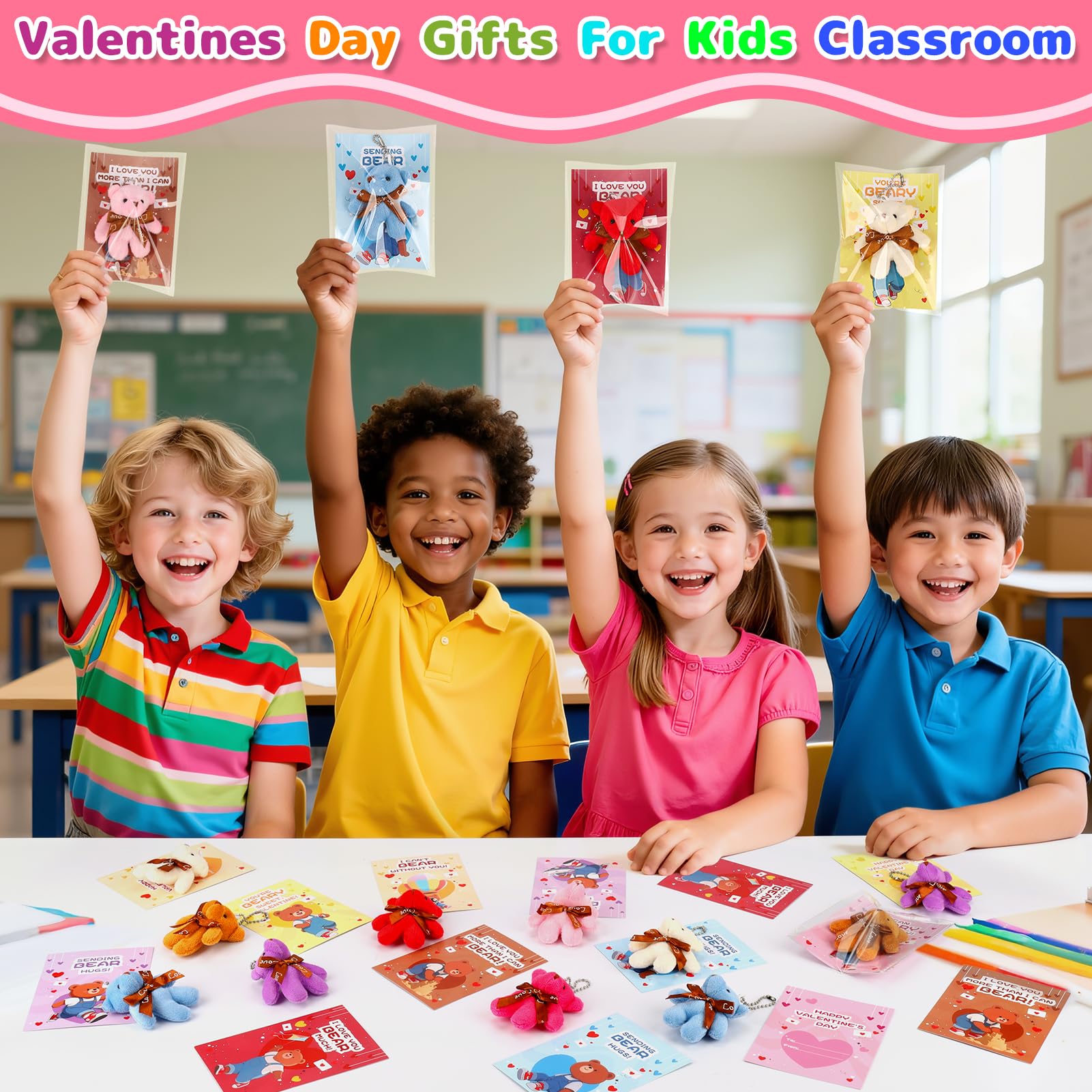 Wsorik bear with cards creates adorable gift combos for classmates.