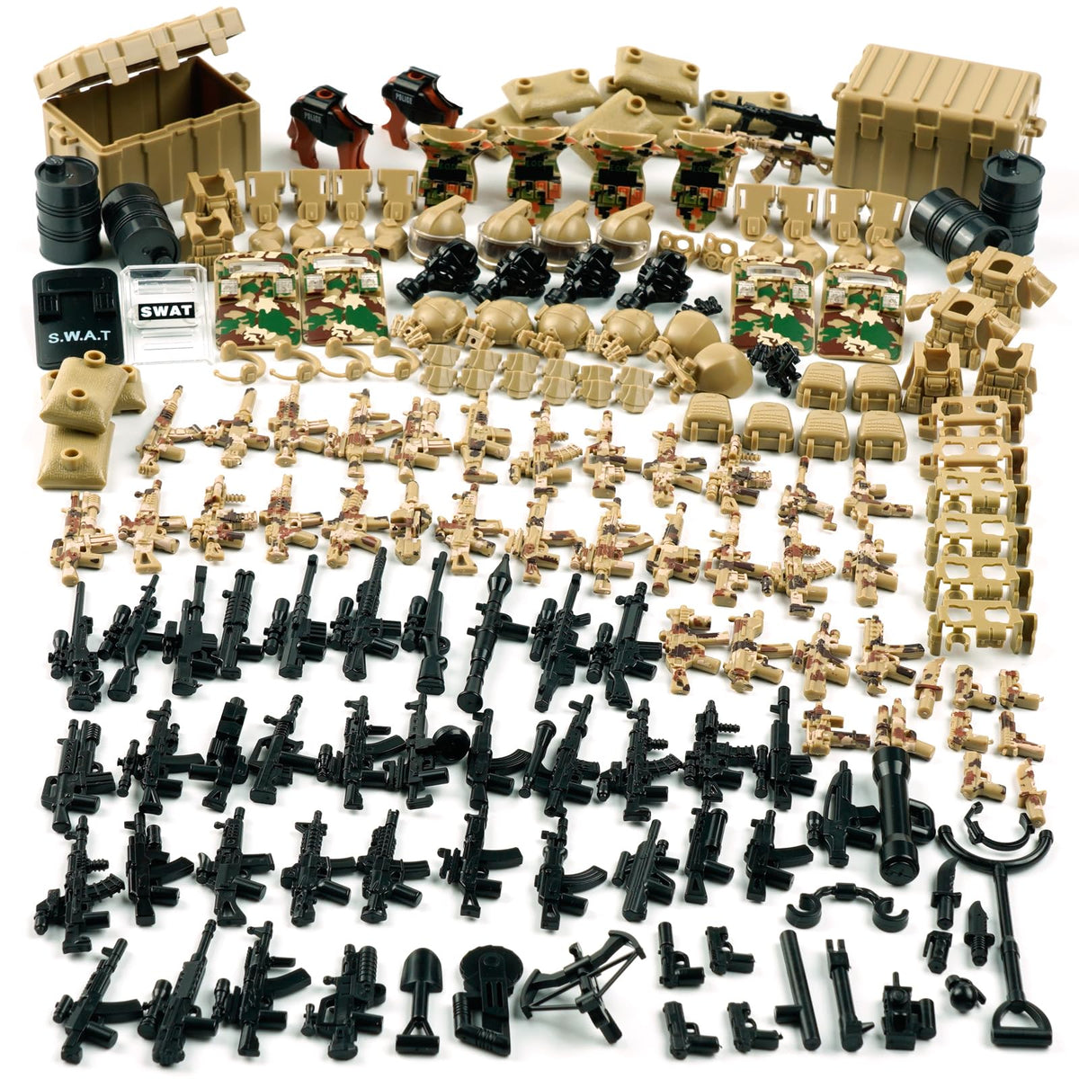 WSRYLTCH military weapons pack image highlighting diverse armaments for imaginative play.