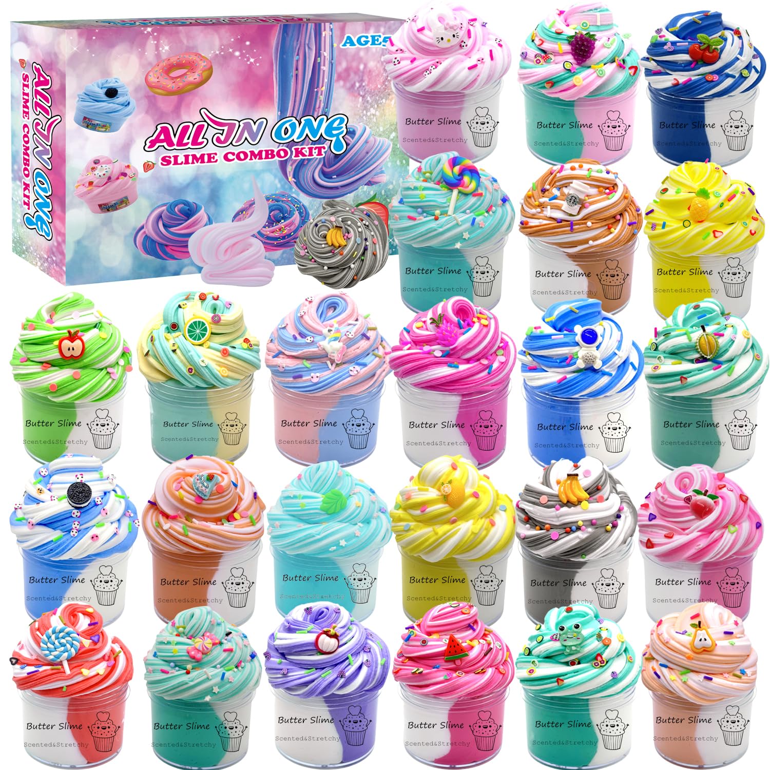 wtelnbton butter slime kit with 24 two-toned containers for creative play