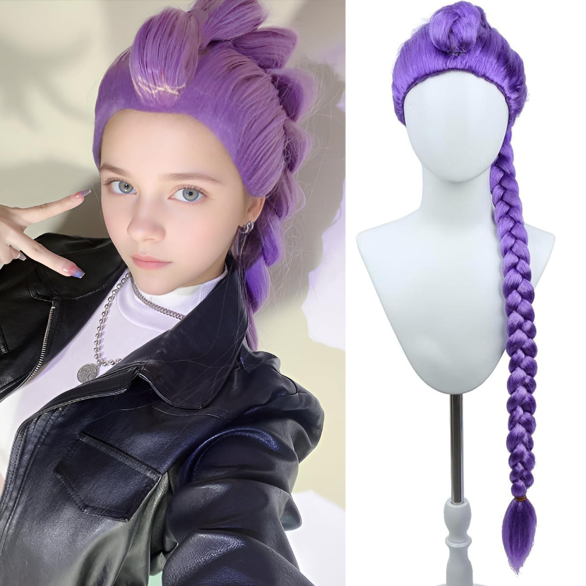 WTHCOS long purple braid wig close-up for cosplay styling