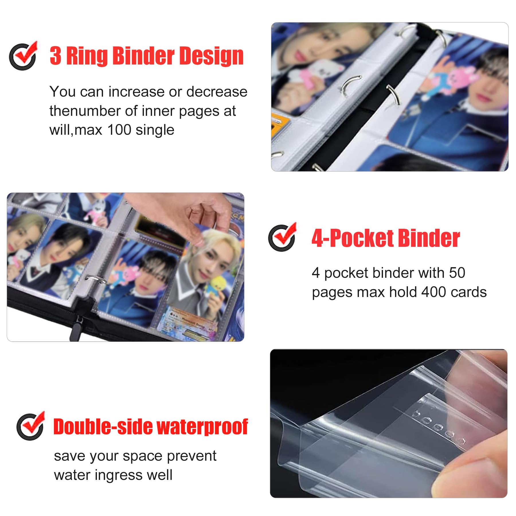 WTVIDAS kpop photocard binder with wrist strap and zipper keeps cards secure.
