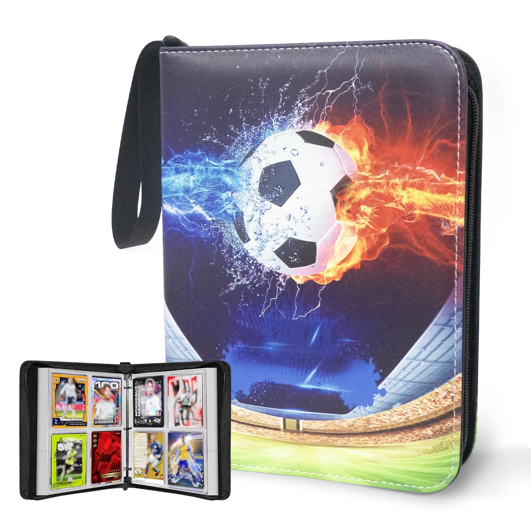 WTVIDAS soccer card binder open interior shows 400-pocket capacity for organized collections