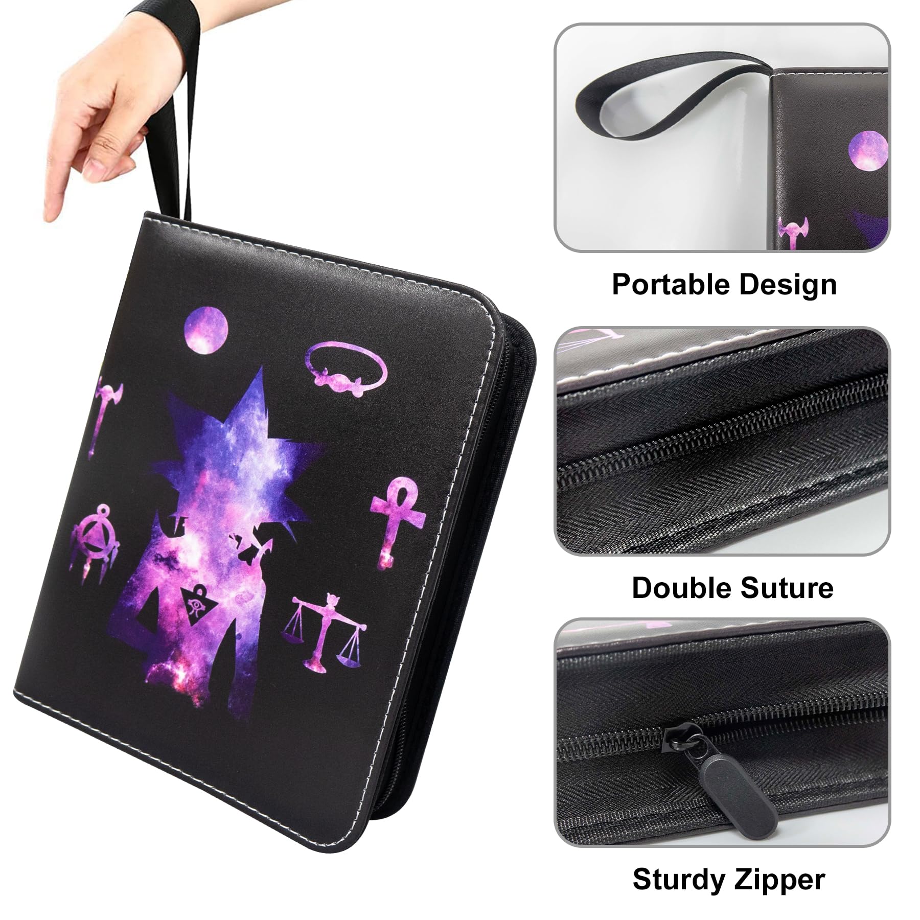 WTVIDAS zipped binder with wrist strap for portable card storage.