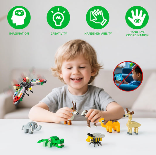 WuNian elephant mini block set supports problem solving and shape recognition.
