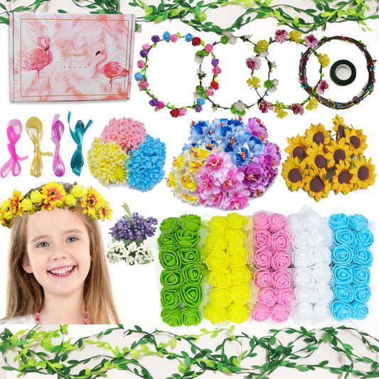 WUBOMJIO Flower Crowns Kit—12 crowns ready for creative fashion crowns and dress-up fun.