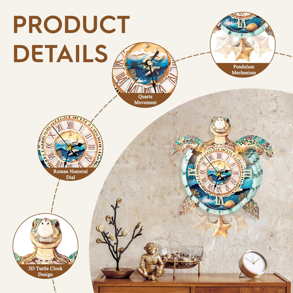 Wudhank sea turtle clock puzzle dial with Roman numerals for classic timekeeping.