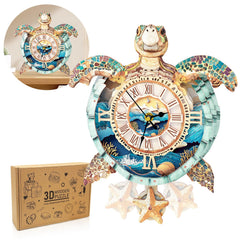Wudhank sea turtle clock puzzle assembly view highlighting intricate gears for DIY enthusiasts.