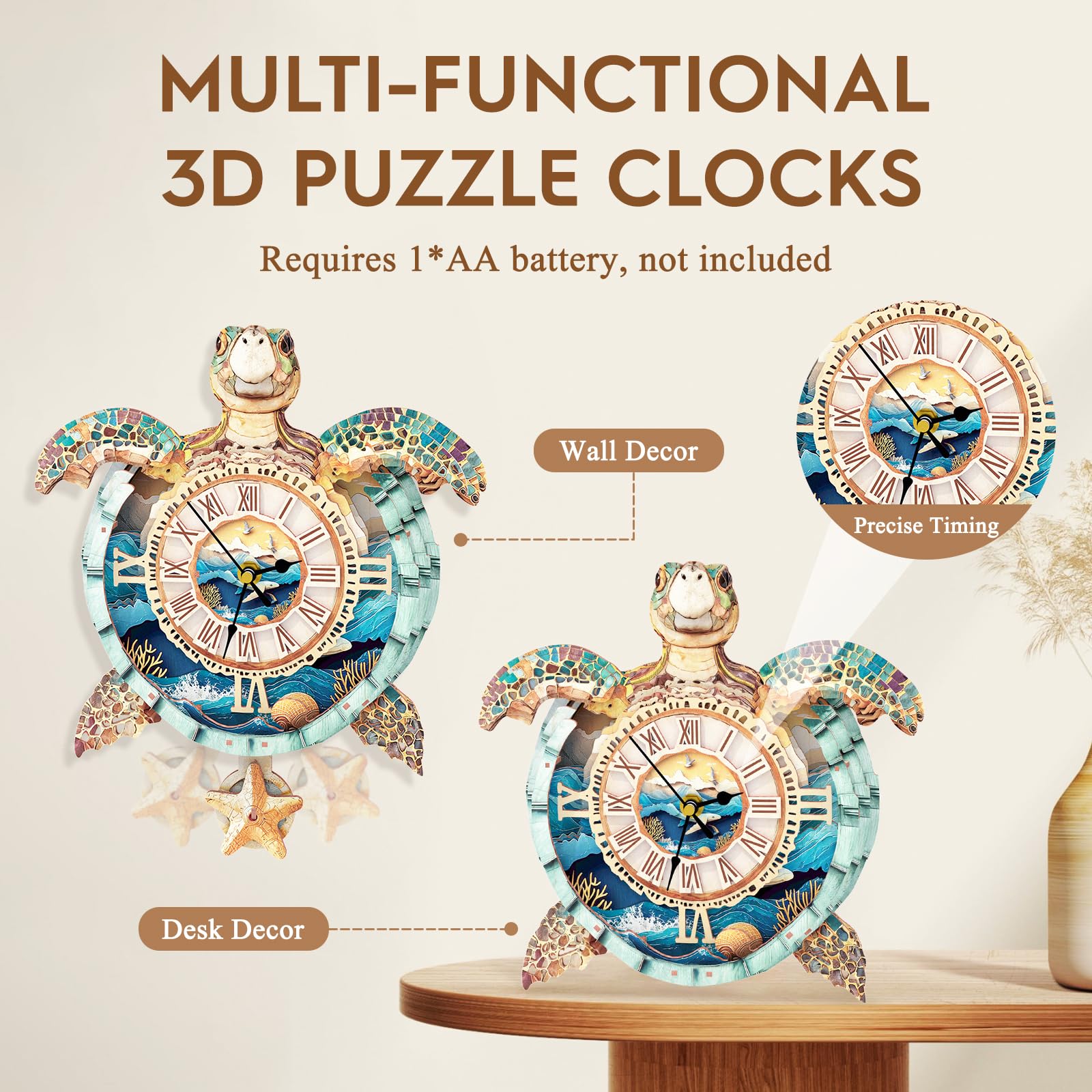Wudhank sea turtle clock puzzle wooden kit ideal for hands on learning.