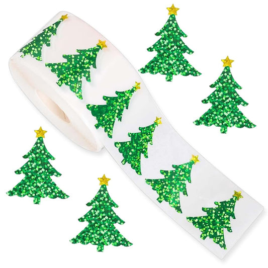 Wuhetyo Christmas tree stickers roll 1.2in for easy seasonal decor on mailers and crafts.