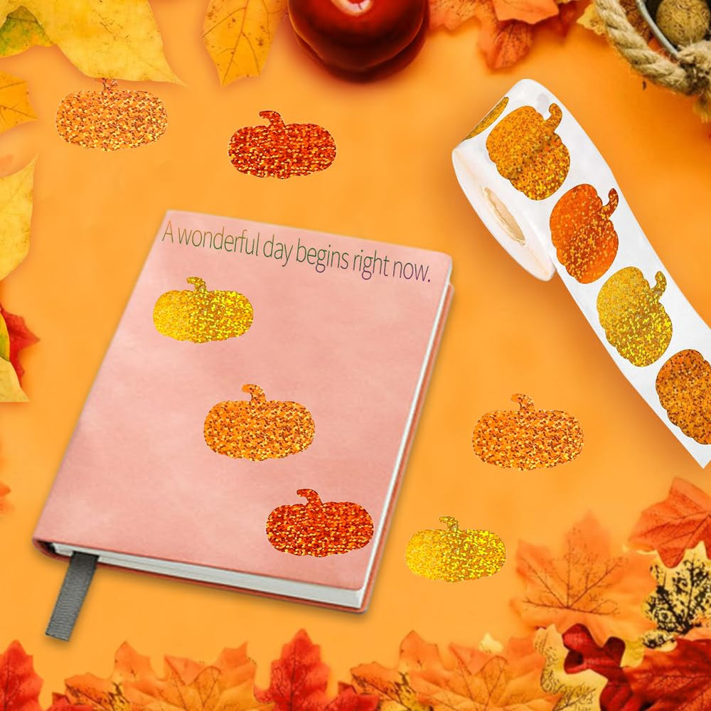 Wuhetyo glitter pumpkin stickers in 3 colors for envelopes