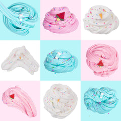 WUHUANIU scented slime kit jar close up – clear jars show cheerful colors.