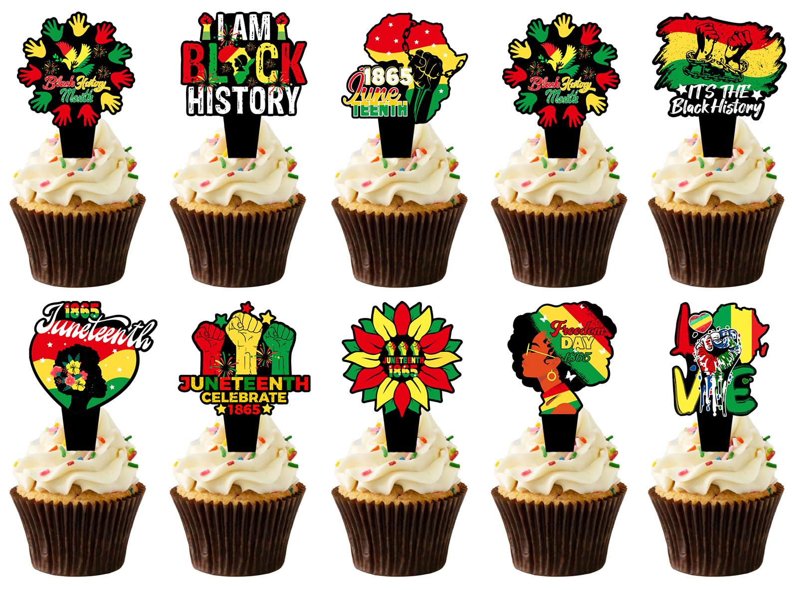Wuhuzsm 36-piece Black History Month cupcake toppers for cupcakes, quick, mess-free dessert decor.