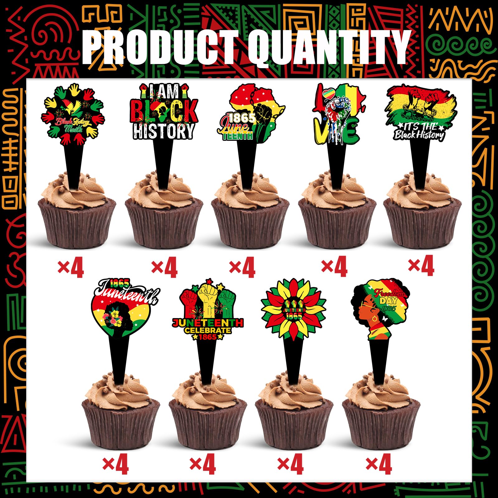 Wuhuzsm Juneteenth cupcake toppers with vibrant design, ideal for mini cake decor.