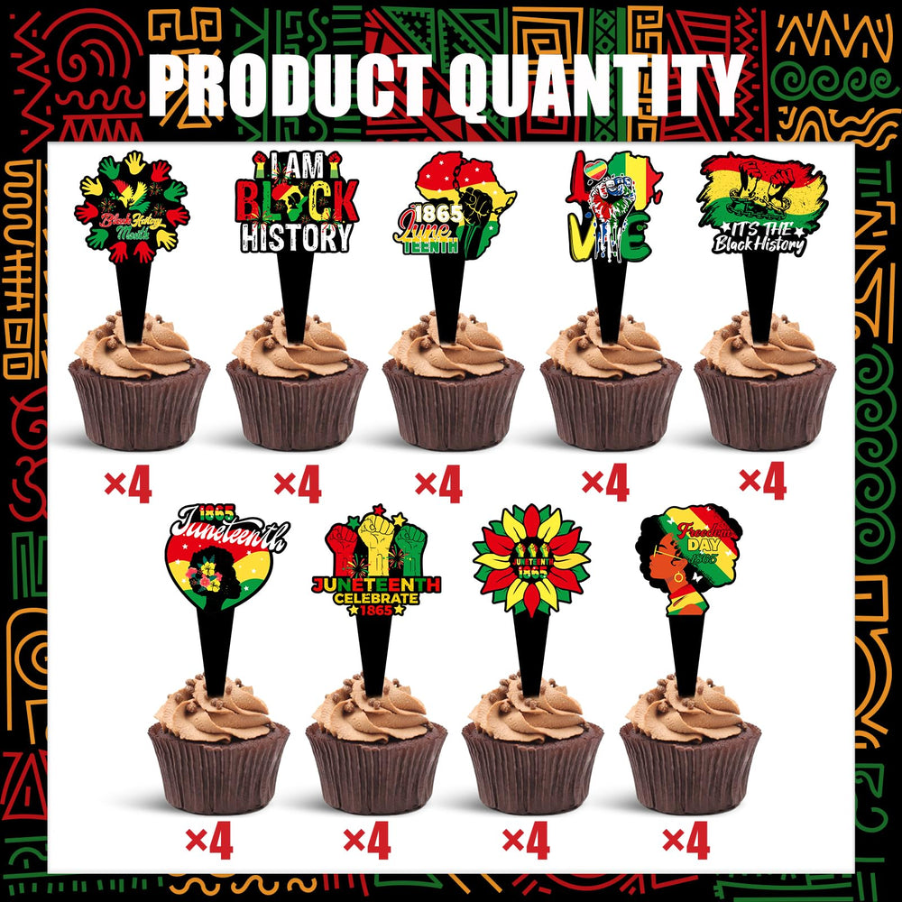 Wuhuzsm Juneteenth cupcake toppers with vibrant design, ideal for mini cake decor.