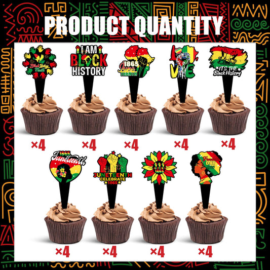 Wuhuzsm Juneteenth cupcake toppers with vibrant design, ideal for mini cake decor.