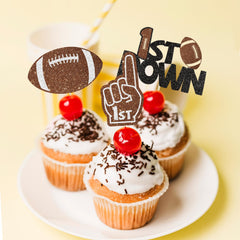 Wuhuzsm football cupcake toppers set doubles as photo booth props