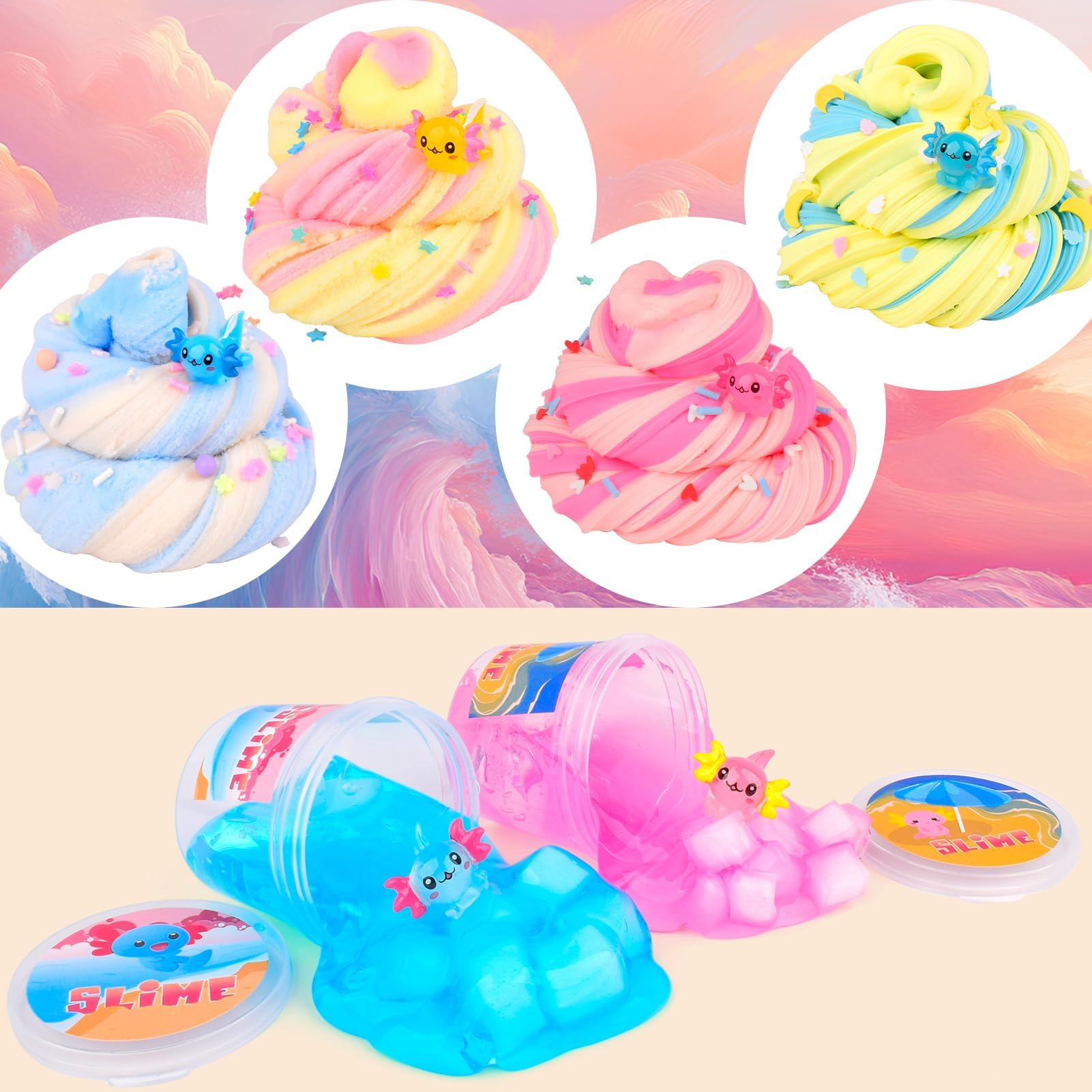 WUJYLY axolotl charms included for cute slime decorations.