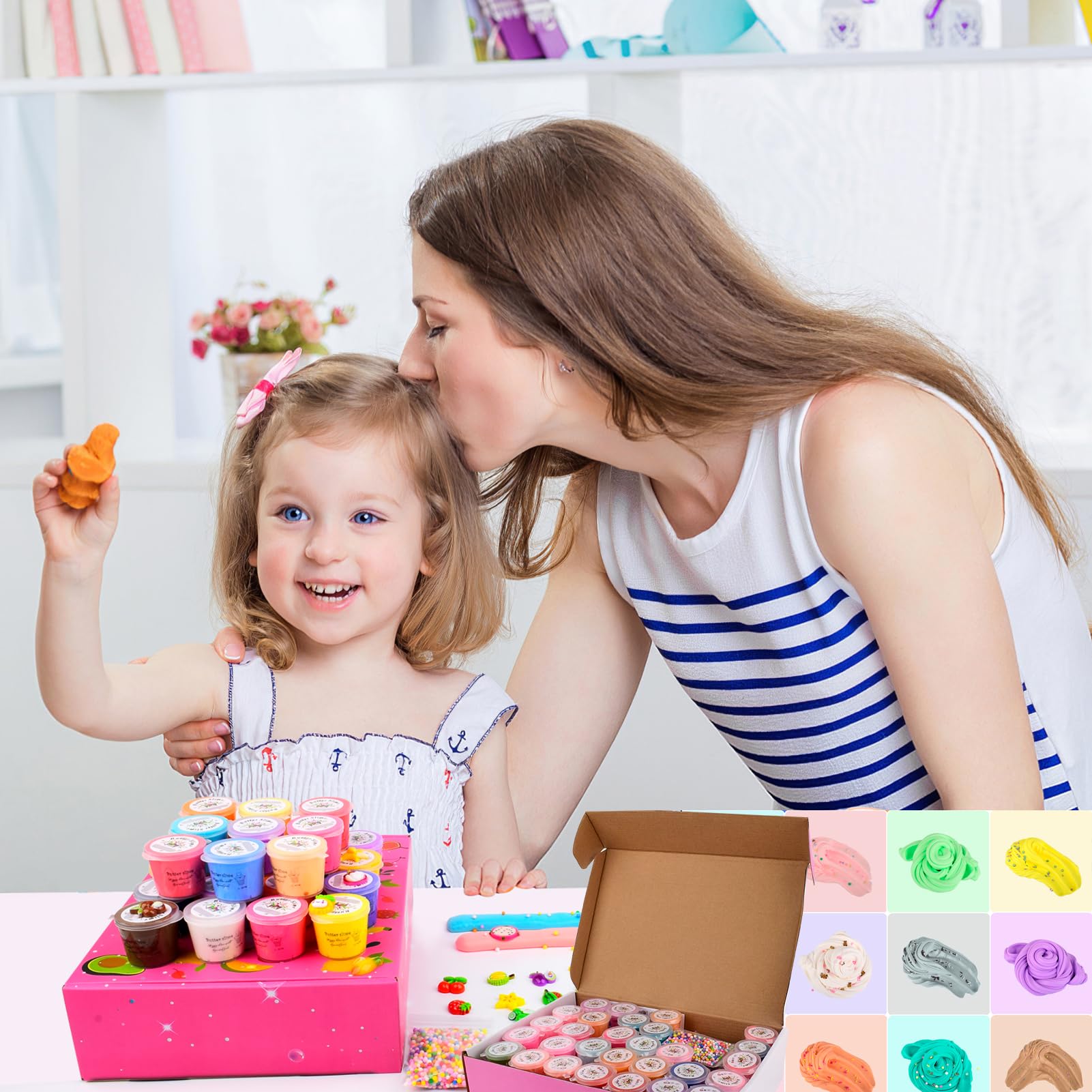 WUJYLY fruit stickers and sprinkles add decorative details to slime projects.