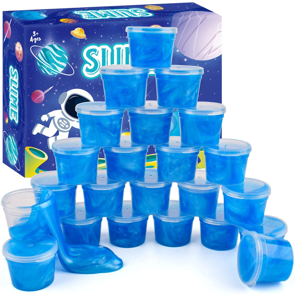 WUJYLY Galaxy Slime blue mini containers for group play and party favors.