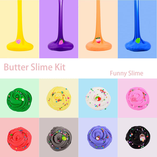 WUJYLY 32 colors butter slime close-up highlighting ultra-soft, non-sticky texture for creative play