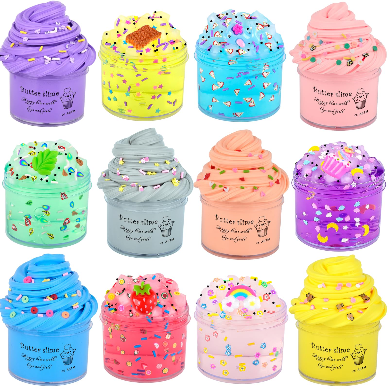 WUJYLY slime kit 12-pack variety for creative sensory play and party favors.