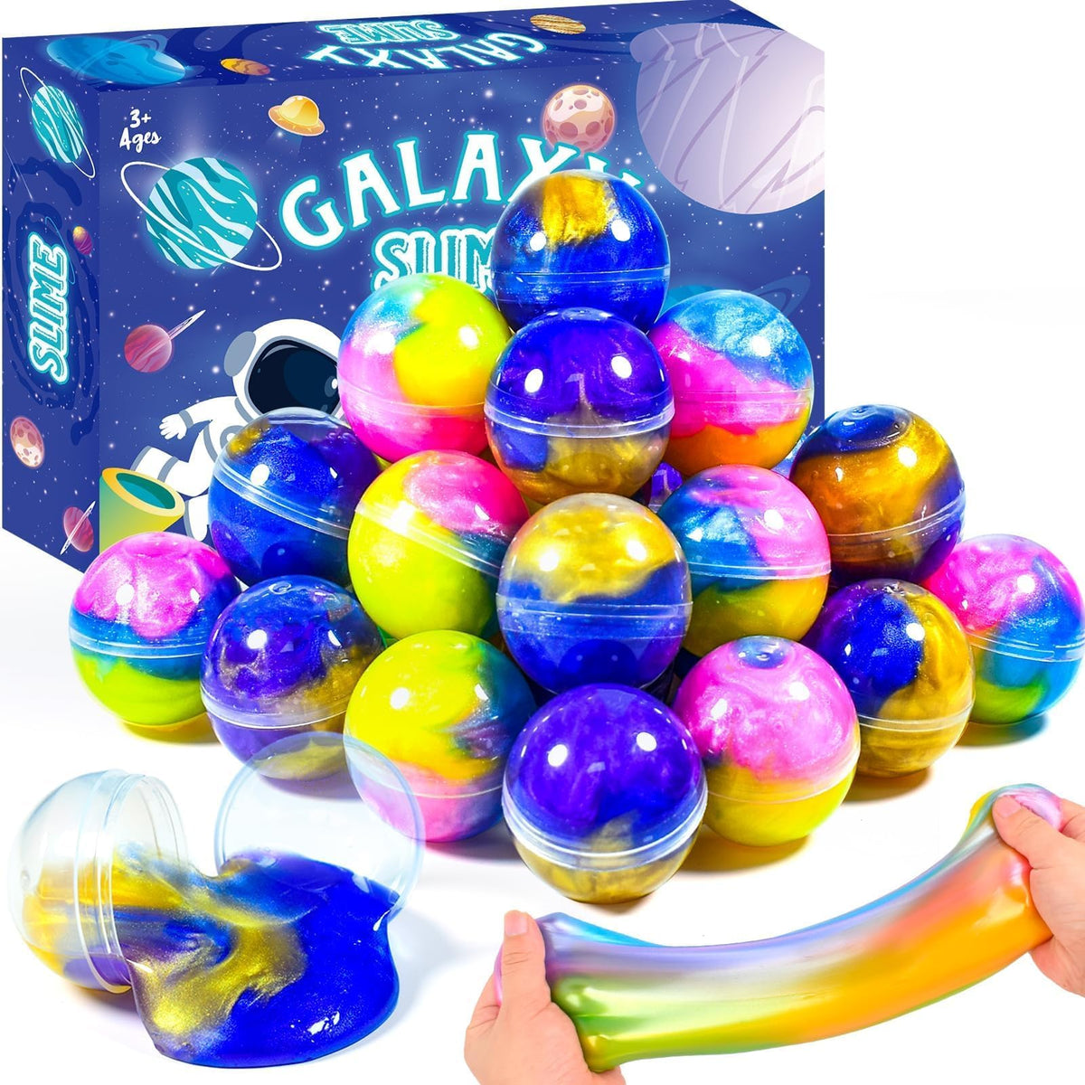 WUJYLY Valentines Galaxy Slime Balls with cosmic swirls for sensory play and party favors.
