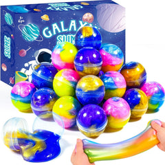 WUJYLY Valentines Galaxy Slime Balls with cosmic swirls for sensory play and party favors.